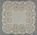 Handkerchief, Bobbin lace: border and medallions of Valenciennes; square or diamond plaited mesh., French