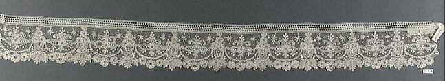 Fragment, Needle lace, Point de Gaze, bobbin lace (?), Belgian, Brussels