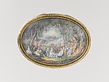Snuffbox with six scenes of country pastimes, Box by Pierre François Drais (French, 1726–ca. 1788), Gold, glass; miniatures: gouache on vellum, French, Paris