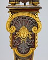 Clock with pedestal, Case attributed to André Charles Boulle (French, Paris 1642–1732 Paris), Case and pedestal of oak with marquetry of tortoiseshell, engraved brass, and pewter; gilt bronze; dial of gilt brass with white enameled Arabic numerals; movement of brass and steel, French, Paris