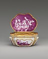 Table snuffbox, Meissen Manufactory  German, Hard-paste porcelain, copper gilt, German, Meissen