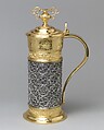 Tankard with cover, Silver on base metal, glass, British, after German, possibly Augsburg original