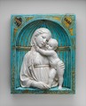 Virgin and Child in a niche, Luca della Robbia (Italian, 1399/1400–1482 Florence), Glazed terracotta with gilt and painted details, Italian, Florence