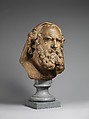 Head of a Bearded Elder, Augustin Pajou (French, Paris 1730–1809 Paris), .1Terracotta on a bleu turquin marble socle, French, probably Paris