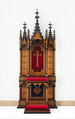 Prie-dieu, Stammer & Breul (active mid-19th century), Oak and pine veneered with rosewood, tulipwood, ebony and ebonized wood, and micromosaic decoration of various natural and stained woods; modern silk-velvet; coated brass, Austrian, Vienna
