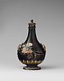 Pilgrim bottle with cover, Meissen Manufactory (German, 1710–present), Red stoneware with black glaze and unfired colors, German, Meissen