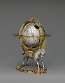 Celestial globe with clockwork, Gerhard Emmoser (German, active 1556–84), Case: partially gilded silver, gilded brass; movement: brass, steel, Austrian, Vienna