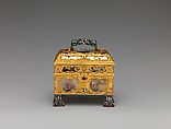 Nécessaire, Watchmaker: James Cox (British, ca. 1723–1800), Case: moss agate, mounted in gold and set with diamonds, rubies, and emeralds; silver; Dial: white enamel, with frame pavé-set with paste jewels, British, London
