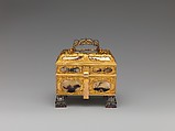 Nécessaire, Watchmaker: James Cox (British, ca. 1723–1800), Case: moss agate, mounted in gold and set with diamonds, rubies, and emeralds; silver; Dial: white enamel, with frame pavé-set with paste jewels, British, London