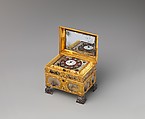 Nécessaire, Watchmaker: James Cox (British, ca. 1723–1800), Case: moss agate, mounted in gold and set with diamonds, rubies, and emeralds; silver; Dial: white enamel, with frame pavé-set with paste jewels, British, London