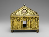 Reliquary casket, Circle of Lorenzo Ghiberti (Italian, Florence 1378–1455 Florence), Gilt copper and champlevé enamel, Italian, Florence