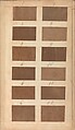 Textile sample book, Paper, cloth binding, with attached samples of fustian (variety of warp and weft combinations in wool, silk, linen, and cotton); warp: cotton dyed in dark brown, spun and Z twist/no ply, 30–32 per cm; warp: silk dyed in light blue, no visible twist/no ply, 12 per 0.1 cm; weft: silk dyed in pink, no visible twist/no ply, 28 per cm, British