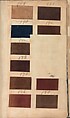 Textile sample book, Paper, cloth binding, with attached samples of fustian (variety of warp and weft combinations in wool, silk, linen, and cotton); warp: cotton dyed in dark brown, spun and Z twist/no ply, 30–32 per cm; warp: silk dyed in light blue, no visible twist/no ply, 12 per 0.1 cm; weft: silk dyed in pink, no visible twist/no ply, 28 per cm, British