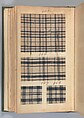 Textile sample book, Paper, cloth binding, with attached samples of fustian (variety of warp and weft combinations in wool, silk, linen, and cotton); warp: cotton dyed in dark brown, spun and Z twist/no ply, 30–32 per cm; warp: silk dyed in light blue, no visible twist/no ply, 12 per 0.1 cm; weft: silk dyed in pink, no visible twist/no ply, 28 per cm, British