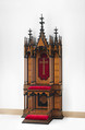 Prie-dieu, Stammer & Breul (active mid-19th century), Oak and pine veneered with rosewood, tulipwood, ebony and ebonized wood, and micromosaic decoration of various natural and stained woods; modern silk-velvet; coated brass, Austrian, Vienna