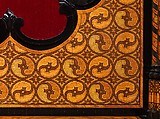 Prie-dieu, Stammer & Breul (active mid-19th century), Oak and pine veneered with rosewood, tulipwood, ebony and ebonized wood, and micromosaic decoration of various natural and stained woods; modern silk-velvet; coated brass, Austrian, Vienna