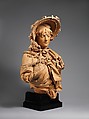 Girl in a Straw Bonnet, Albert-Ernest Carrier-Belleuse (French, Anizy-le-Château 1824–1887 Sèvres), Terracotta with wood base, French, Paris