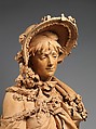 Girl in a Straw Bonnet, Albert-Ernest Carrier-Belleuse (French, Anizy-le-Château 1824–1887 Sèvres), Terracotta with wood base, French, Paris
