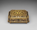 Toilet casket, Wood veneered with brass, tortoiseshell, tinted horn and mother-of-pearl, rosewood contre partie Boulle work); gilt bronze and steel, French