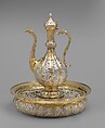 Basin with tray, Elkington & Co. (British, Birmingham, 1829–1963), Silver on base metal, partly gilt, British, Birmingham, after Moldovan original