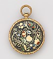Watch, Case of gold and enamel, with floral design; jeweled movement, with cylinder escapement, French, Lyon