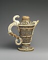 Ewer, Lead-glazed earthenware inlaid with slip, with molded ornament, French, Saint-Porchaire or Paris