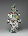 Vase with cover, Longton Hall (British, Staffordshire, ca. 1749–1760), Soft-paste porcelain decorated in polychrome enamels, gold, British, Longton Hall, Staffordshire