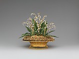Imperial Lilies-of-the-Valley Basket, House of Carl Fabergé, Yellow and green gold, silver, nephrite, pearl, rose-cut diamond, Russian, St. Petersburg