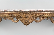 Console table, Carved and gilded oak; fleur-de-pêche marble, French
