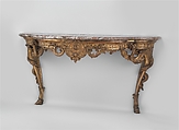 Console table, Carved and gilded oak; fleur-de-pêche marble, French