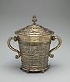Bucket with cover, Elkington & Co.  British, Electroformed copper, gilt, British, Birmingham, after Danish original