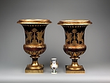 Medici vase with a scene of the château at Saint-Cloud (one of a pair), Sèvres Manufactory (French, 1740–present), Hard-paste porcelain decorated in polychrome enamels, gold, gilt bronze, French, Sèvres
