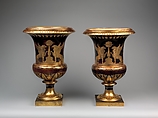 Medici vase with a scene of the château at Saint-Cloud (one of a pair), Sèvres Manufactory (French, 1740–present), Hard-paste porcelain decorated in polychrome enamels, gold, gilt bronze, French, Sèvres