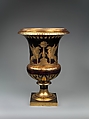Medici vase with a scene of the château at Saint-Cloud (one of a pair), Sèvres Manufactory (French, 1740–present), Hard-paste porcelain decorated in polychrome enamels, gold, gilt bronze, French, Sèvres