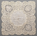 Handkerchief, Linen and cotton, needle lace (point de gaze), bobbin lace, Belgian, Brussels