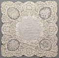 Handkerchief, Linen and cotton, needle lace (point de gaze), bobbin lace, Belgian, Brussels