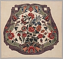 Chair seat cover, Cotton, painted resist and mordant, dyed, with overpainting, Indian, possibly western, for the European market