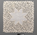 Handkerchief, Possibly designed by Emma Radford (British, 1837–1901), Linen and cotton, bobbin lace (Honiton), British, Devon, Honiton
