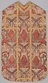 Chasuble, Cotton, drawn and painted resist and mordant, dyed, silk trim, Indian, Coromandel Coast and Central European, for European market