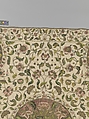 Bedcover, Silk and metal-wrapped thread on linen, British