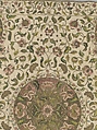 Bedcover, Silk and metal-wrapped thread on linen, British