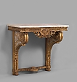 Console table, Carved, painted and gilded oak; marble top, French