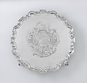 Salver with arms of Judith Jodrell, Possibly by John Swift (British, active from 1728), Silver, British, London