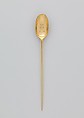 Strainer spoon (part of a set), Possibly by Francis Williamson, Gold, Irish, Dublin