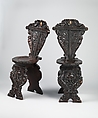 Sgabello (one of a pair), Carved and painted walnut, Italian, Florence