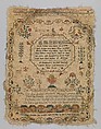 Sampler, Silk on wool canvas, British