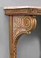 Console table, Carved, painted and gilded oak; marble top, French
