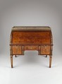 Rolltop desk, David Roentgen (German, Herrnhaag 1743–1807 Wiesbaden, master 1780), Oak, pine, walnut, cherry, tulipwood, and mahogany (later drawers), veneered with maple hornbeam (both partially stained), tulipwood, burl wood (stained), mahogany, holly, walnut, and other woods; gilt bronze, brass, steel, and iron; marble; partially tooled and gilded leather, German, Neuwied am Rhein