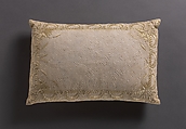 Pillow, Cotton, embroidered with silk, British