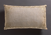 Pillow, Cotton, embroidered with silk, British